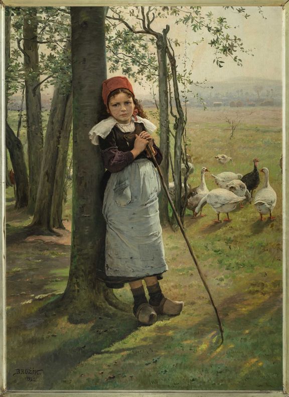 Václav Brožík: Pasačka husí, kolem 1885, olej, plátno, 130 × 95 cm