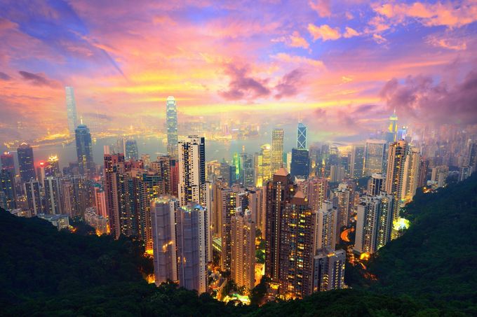 Hongkong, Čína. Pohled na různé městské aglomerace ve světě.