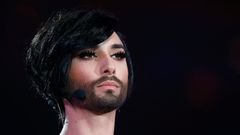 Last year's winner Conchita Wurst of Austria performs before the second semifinal of the upcoming 60th annual Eurovision Song Contest in Vienna