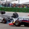 Williams Formula One driver Massa of Brazil crashes with his car in the first corner as Red Bull driver Rocciardo avoids a crash after the start of the German F1 Grand Prix at the Hockenheim racing ci
