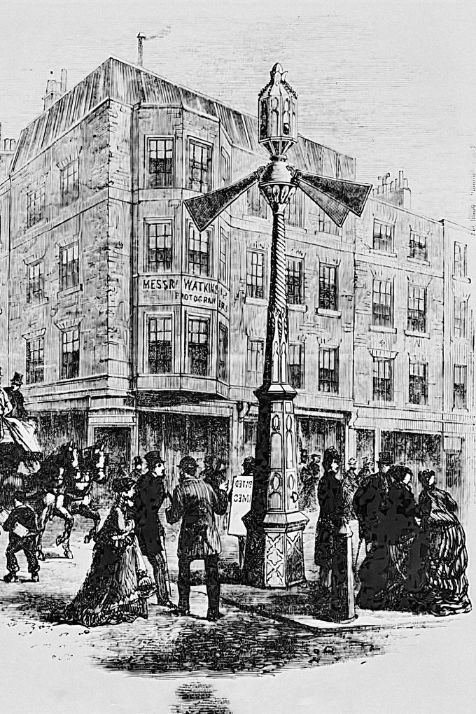 Semafor na Westminsterské ulici, z Illustrated Times, 16. ledna 1869.