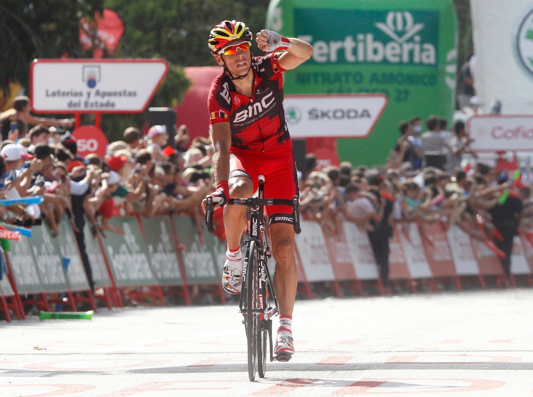 Philippe Gilbert se raduje z vítězství v 9. etapě Vuelty 2012