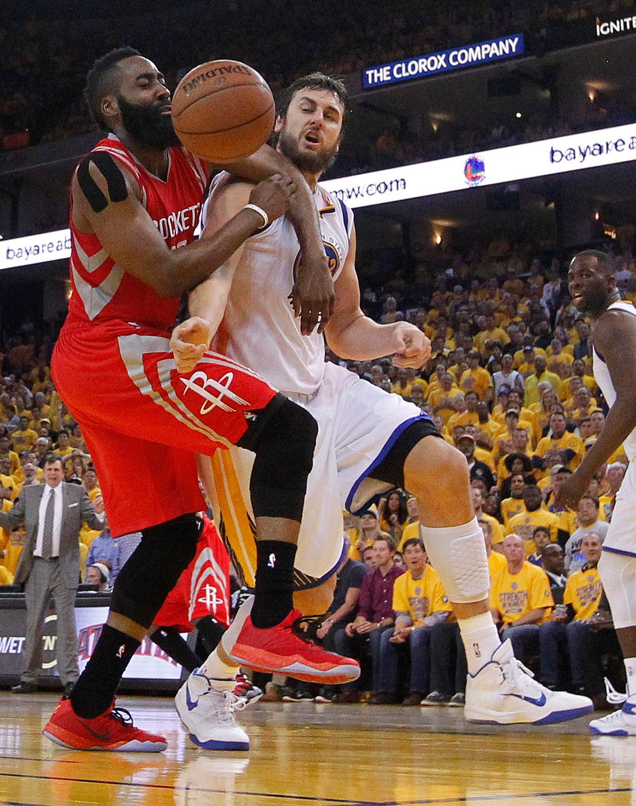 NBA: Playoffs-Houston Rockets at Golden State Warriors (Harden, Bogut)