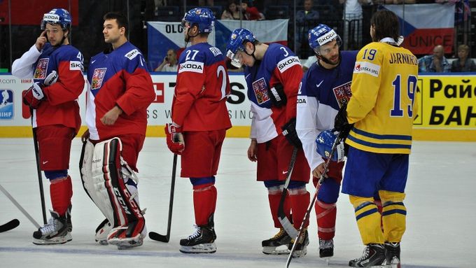 Prohlédněte si fotografie ze zápasu českých hokejistů na MS v Minsku o bronz, v němž prohráli se Švédy 0:3.