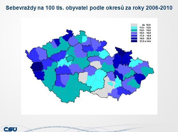 Mapa - sebevraždy v ČR