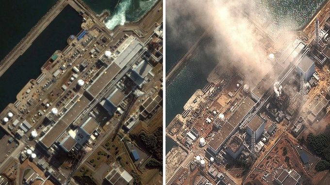 Výbuchy poničená jaderná elektrárna Fukušima