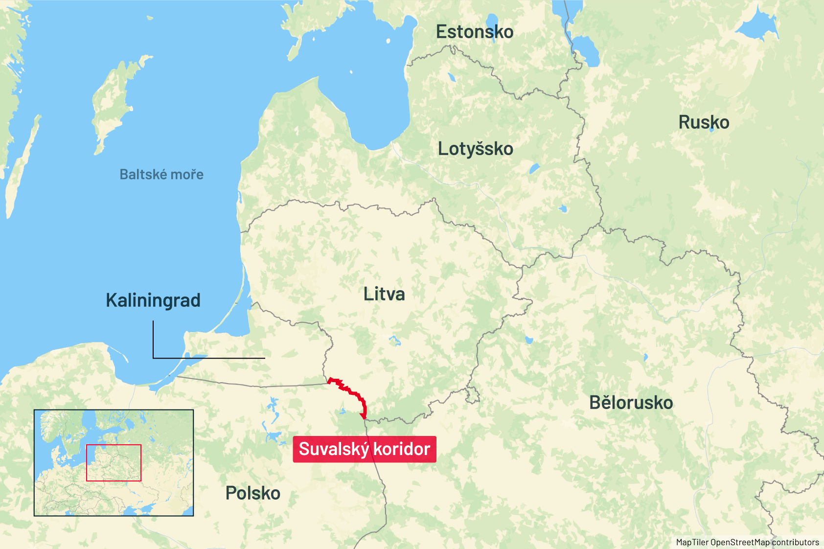 Suvalský koridor - mapa, podklad