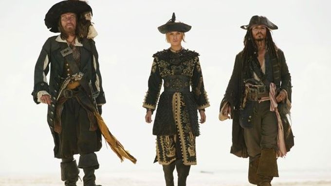 Piráti z Karibiku 3: Geoffrey Rush, Keira Knightleyová a Johnny Depp