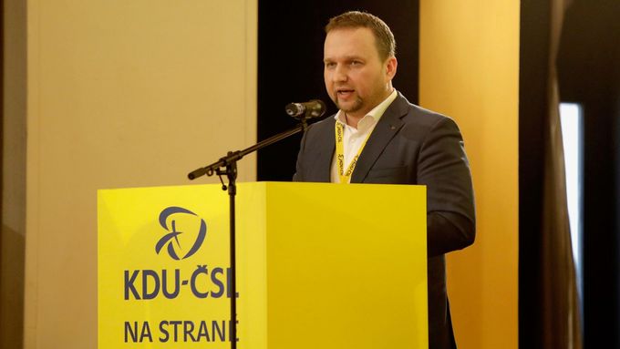 Marian Jurečka během svého předvolebního projevu na sjezdu lidovců.