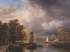 Georg Gillis van Haanen: Riviergezicht met donderwolken, 1851