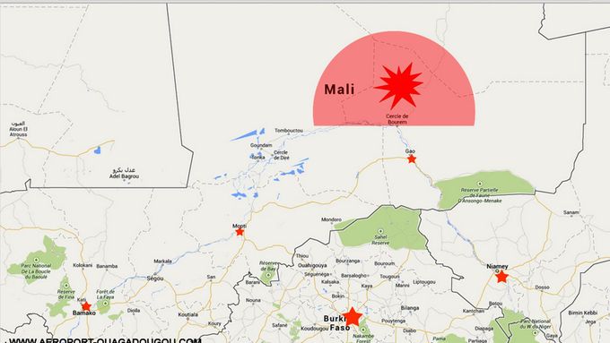 Mapa na internetových stránkách letiště v Ouagadougou.