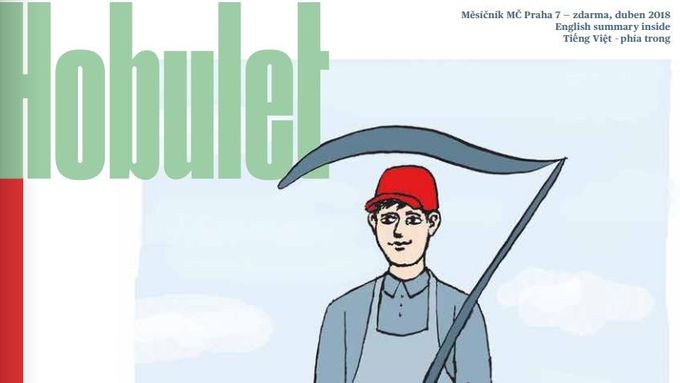 Obálka nového Hobuletu, vydávaného opět radnicí, z dubna letošního roku. Každé číslo ilustruje jiný výtvarník a má stránky i v angličtině a vietnamštině.