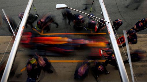 Red Bull F1 driver Daniel Ricciardo makes a pit-stop.
