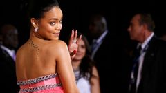 Singer Rihanna arrives at the 57th annual Grammy Awards in Los Angeles