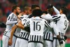 Juventus' Paul Pogba (2R) celebrates with team mates after scoring a goal