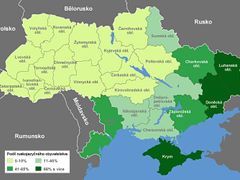 Mapa Ukrajiny s vyznačením jednotlivých oblastí.