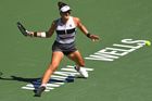 Mar 17, 2019; Indian Wells, CA, USA; Bianca Andreescu (CAN) hits a shot as she defeated Angelique Kerber (not pictured) in the final match of the BNP Paribas Open at the