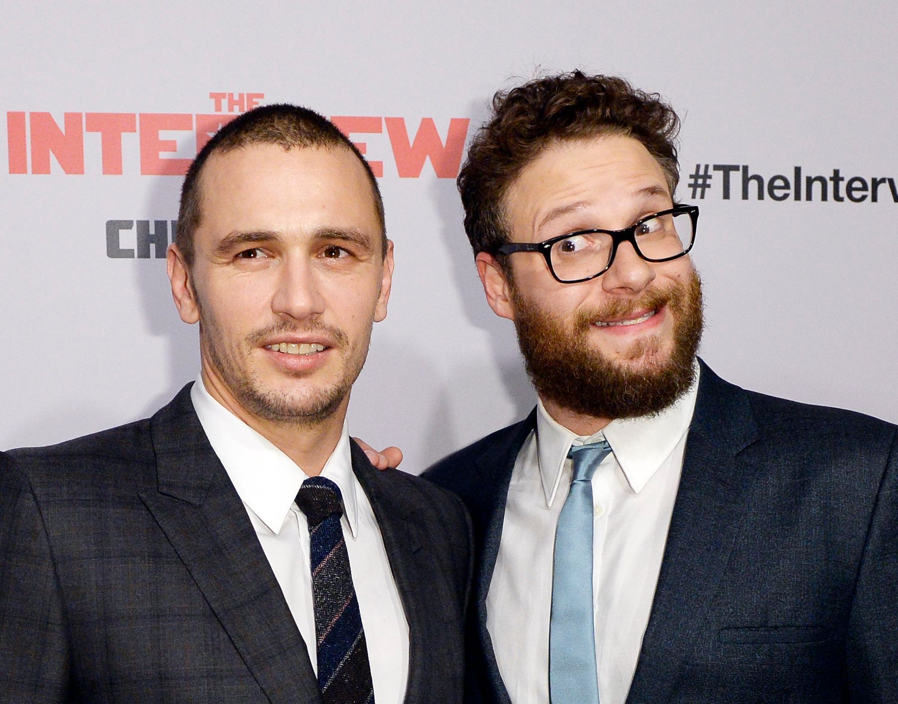 Cast members Franco and Rogen pose during premiere of the film &quot;The Interview&quot; in Los Angeles