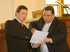 Dosluhující premiér Paroubek a ministr zdravotnictví Rath ve sněmovně.