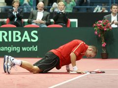 Steve Darcis po jednom z prohraných míčů v utkání se Štěpánkem padnul na zem. Po jiném dokonce zahodil raketu.