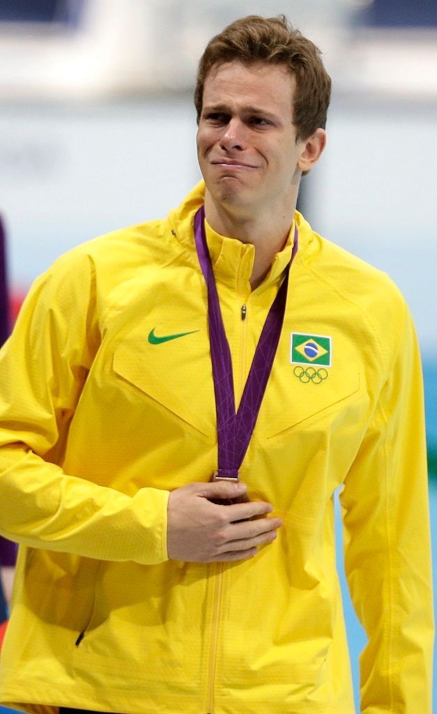 Brazilský plavec Cesar Cielo, pláč medailistů na olympijských hrách v Londýně 2012