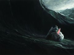 Na malbě Australana Shauna Tana obří kočku v příští vteřině smete mořská vlna.