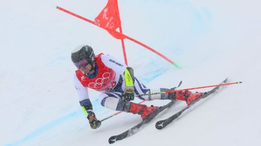 Kryštof Krýzl během 1. kola obřího slalomu na ZOH 2022.