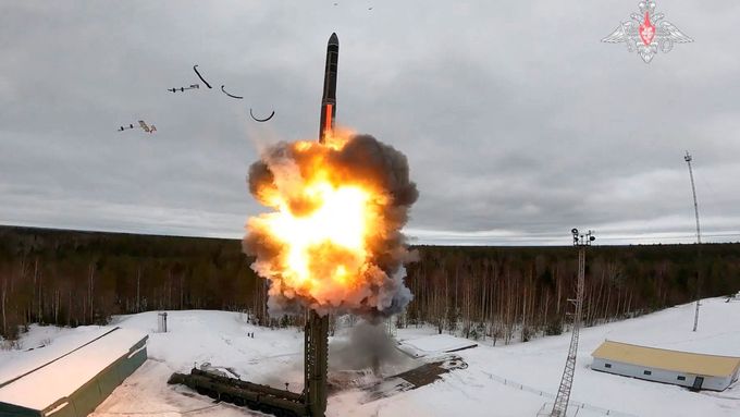 Test ruské termonukleární mezikontinentální balistické střely Jars na kosmodromu Pleseck 1. března 2024.
