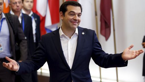 Alexis Tsipras na krizovém summitu Eurozóny.