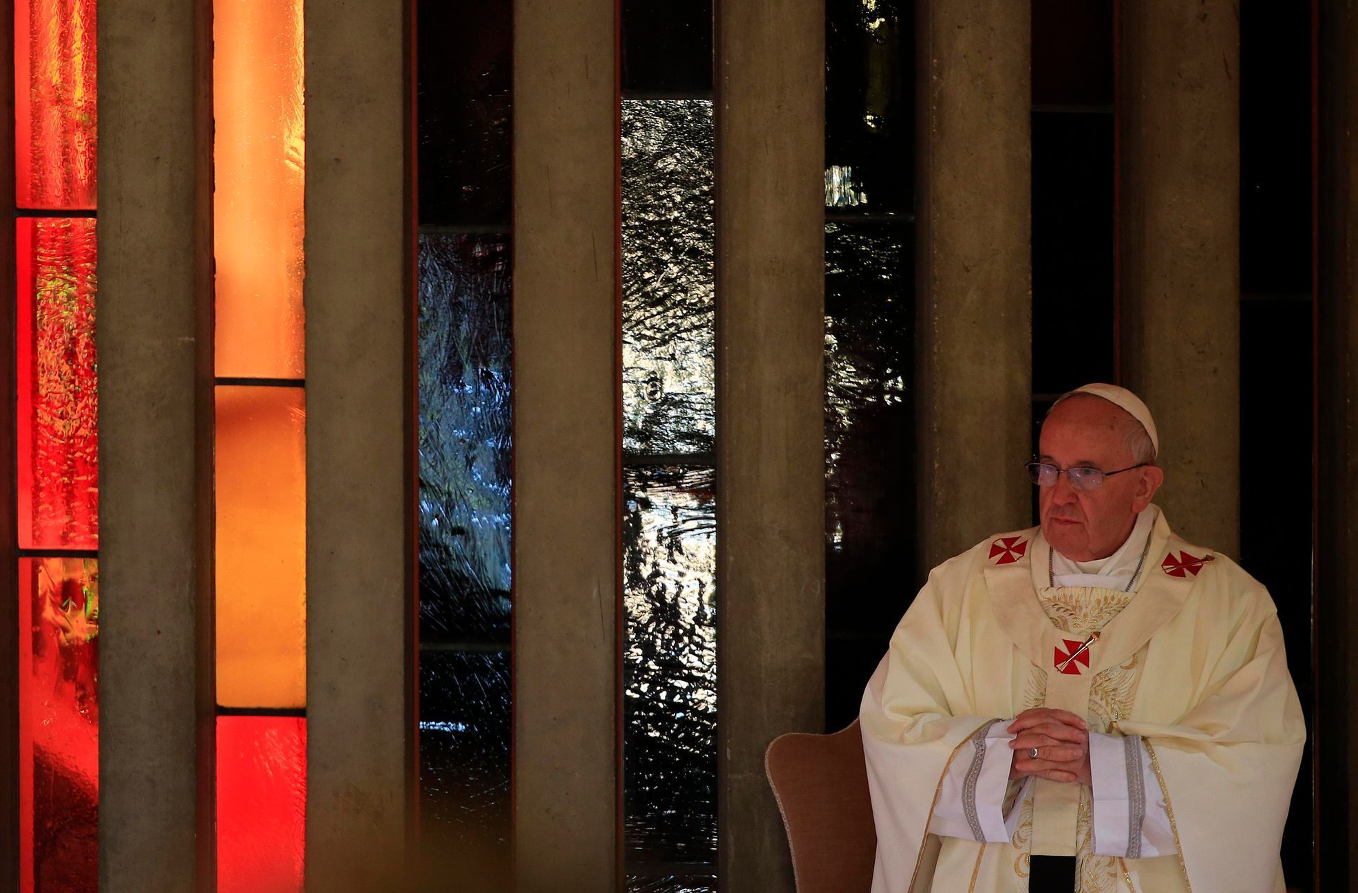 Pope Francis attends a mass at the S. Maria della Provvidenza church in Rome