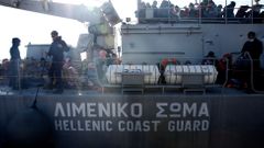 Řecká pobřežní stráž na ostrově Lesbos.