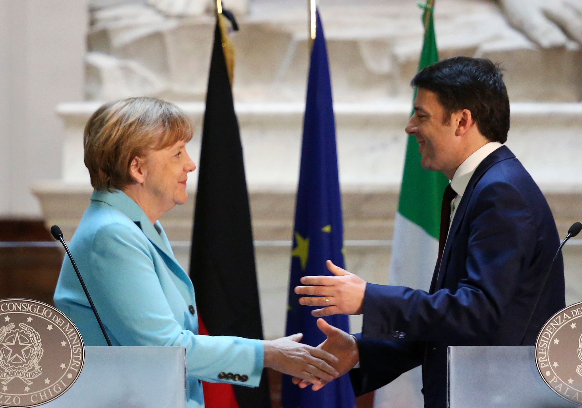 Italský premiér Renzi a německá kancléřka Merkelová