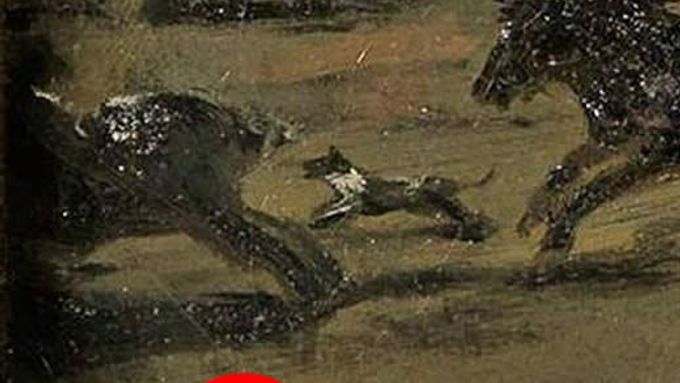 Obraz El coloso, který nenamaloval Goya, s iniciály A. J.