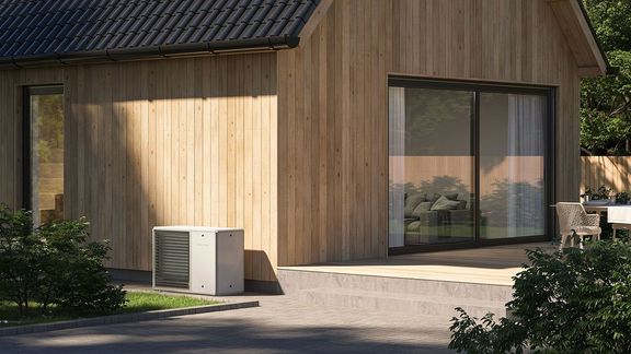 Tepelné čerpadlo vzduch–voda u rodinného domu.