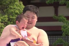 VIDEO Plač! Bojovníci sumo při rituálu rozplakávají děti