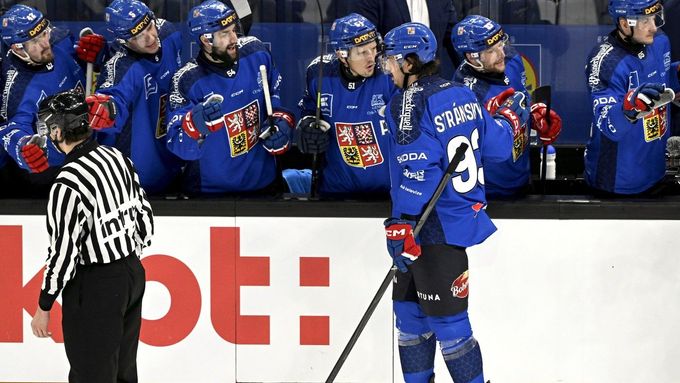 Matěj Stránský slaví gól v utkání proti Švýcarsku na Finských hrách 2025
