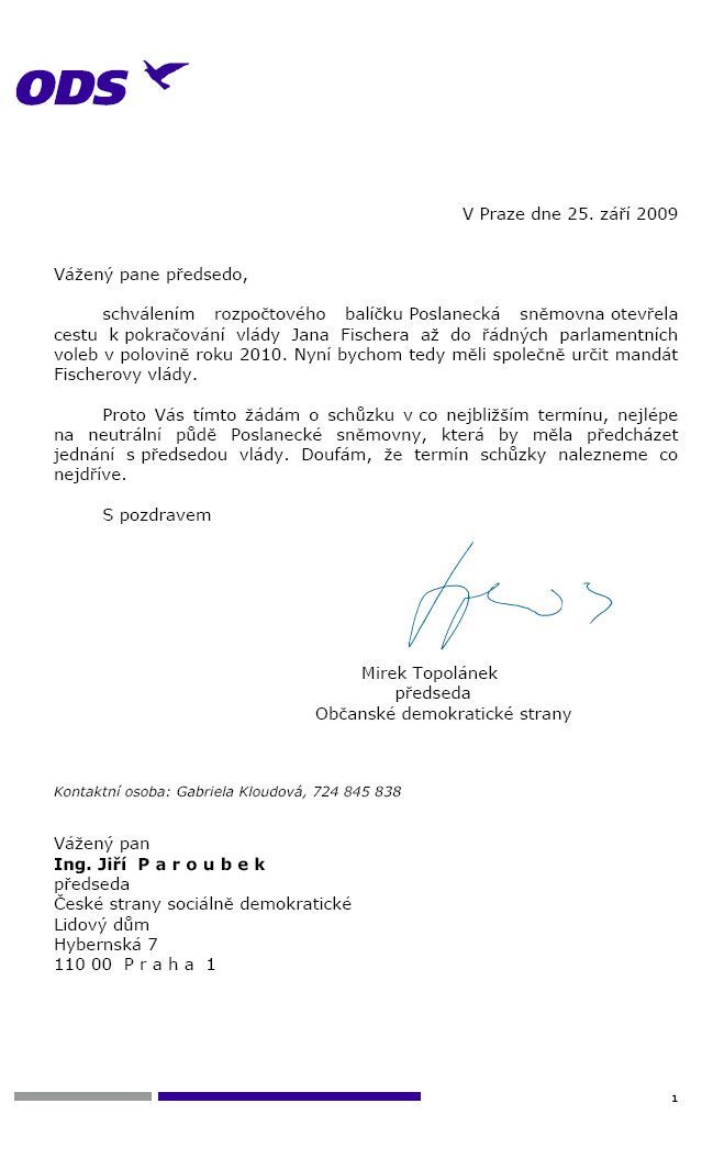 Pozvánka Jiřímu Paroubkovi ke schůzce