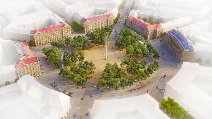 Vítězný návrh nové podoby Vítězného náměstí od architektů Pavla Hniličky, Evy Macákové a Josefa Filipa