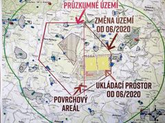 Mapa lokality Hrádek pro možnou stavbu úložiště radioaktivních odpadů v červnu 2020.