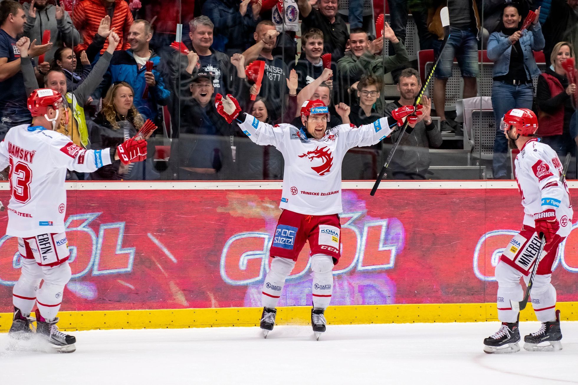 hokej, extraliga 2018/2019, finále, Třinec - Liberec, třetí zápas, Jiří Polanský radost