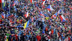 Fanoušci na závodě s hromadným startem na SP v Novém Městě na Moravě 2018.