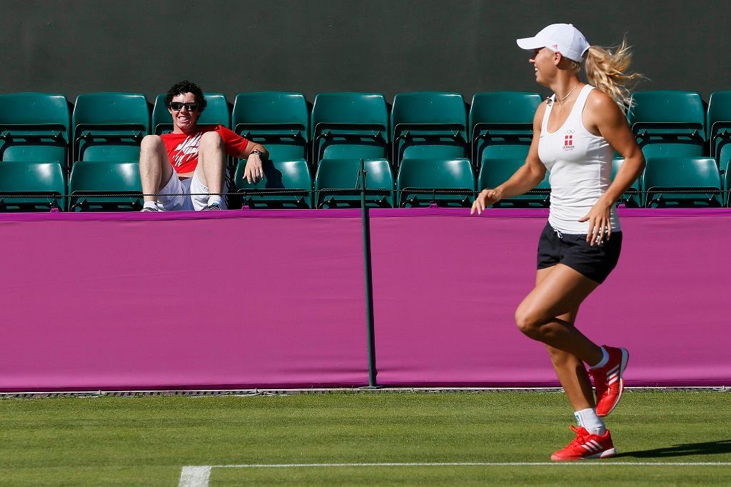 Caroline Wozniacká a Rory McIlroy, trénink před olympiádou v Londýně 2012