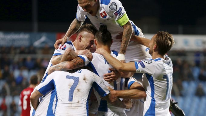 Radost slovenské fotbalové reprezentace během kvalifikace na Euro 2016