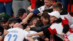 fotbal, Evropská konferenční liga 2021/2022, Slavia Praha - Union Berlín, fanoušci, gól, radost