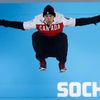 Silver medalist Denny Morrison of Canada jumps during the medal ceremony for the men's 1,000 metres speed skating event at the 2014 Sochi Winter Olympics