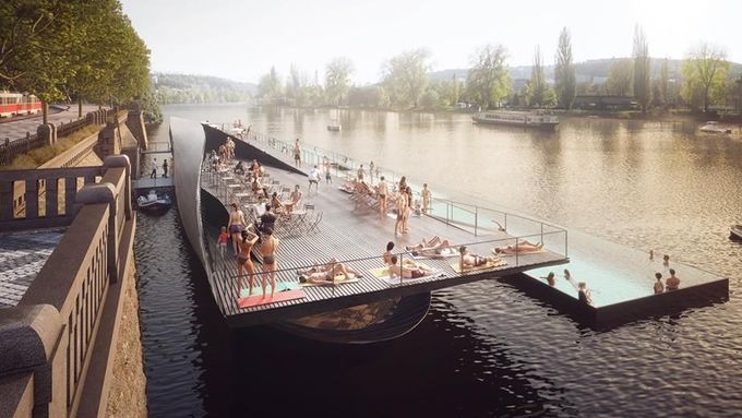 Nová atrakce pro Prahu. Plovoucí lázně pod Vyšehradem nabídnou bazén, wellness i restauraci