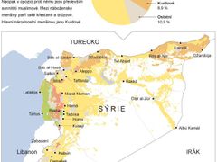 Mapa náboženského a etnického rozdělení Sýrie.