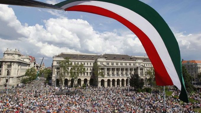 Mítink vládnoucí strany Fidesz v centru Budapešti.