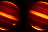 Dvojice snímků ukazuje, jak se dokázala atmosféra obklopující planetu Jupiter "poprat" s částečkami odpadu, který byl do ní vtáhnut. Snímky pořídily teleskopy NASA z Mauna Kea na Havaji. Pořízeny byly (první z nich) 20. července 2009 a druhý z nich 16. srpna 2009. Odpad můžete sledovat jako zářící částice. NASA snímky zveřejnila nyní, když se díky výzkumu podařilo zjistit, že Jupiter vtáhl asteroid velikosti Titaniku.