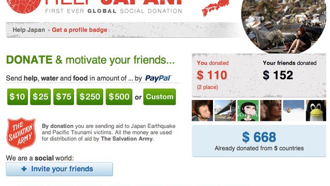 Speciální aplikace Armády spásy na pomoc Japonsku, kterou pro globální charitativní organizaci vyvinuli lidé z české firmy Candytech/Socialbakers.